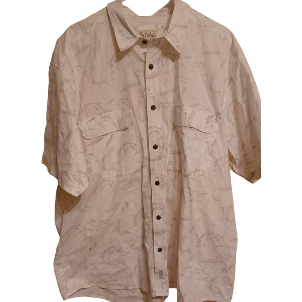 Cabela's mens White Button Down Sword Fish Shirt Pockets size XL